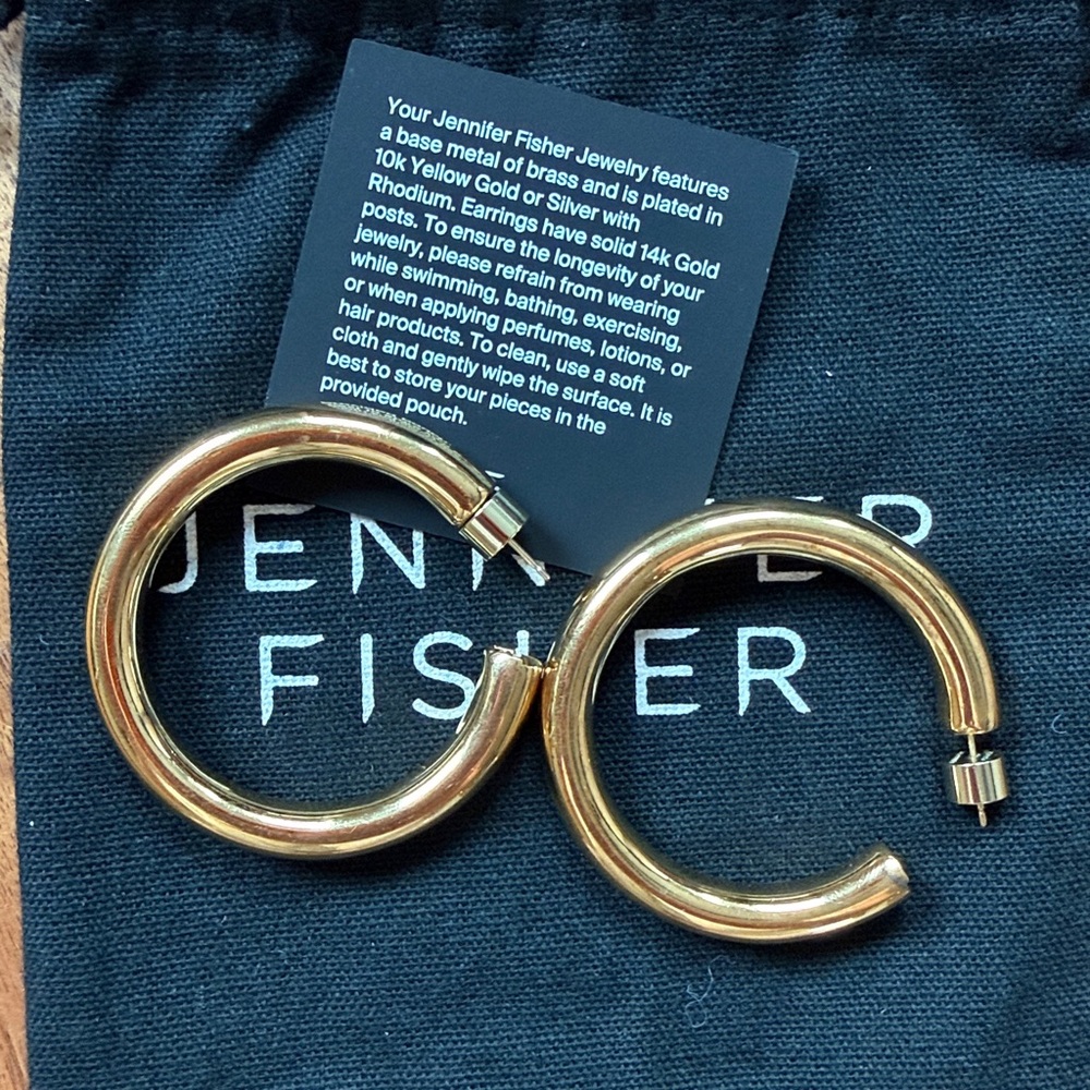 JENNIFER FISHER 1.5” Samira Baby Yellow Gold Hoop Earrings - Picture 4 of 4